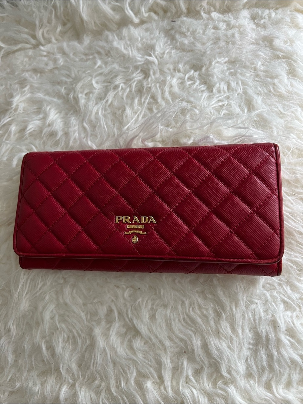 Prada Quilted Leather Continental Wallet - Deep Red with Gold Logo